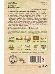 Zadn� strana obalu osiva fazule kr��kovej Topcrop s popisom a pokynmi na pestovanie.