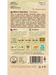 Zdan� strana papierov�ho obalu mrkvy Touchon s popisom a pokynmi pre pestovanie.