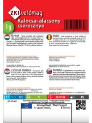 Zadn� strana obalu osiva papriky Kalocsai alacsony cseresznye s popisom a pestovan�m.