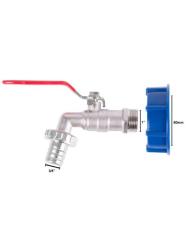 Kovov� ventil s modrou plastovou redukciou a rozmermi.